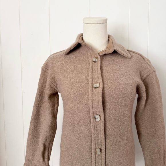 Aritzia Babaton Pelli Merino Wool Oversized Shacket Shirt Jacket Heather Camel - Picture 2 of 8
